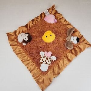 Brown animals lovey / security blanket 14 x 14